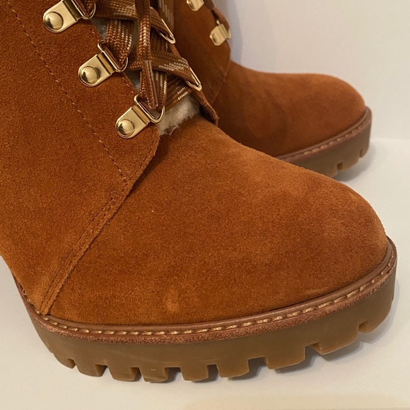 Gianni Bini Sight See Suede Shearling Lug Sole Hiker Platform Booties - Picture 6 of 10